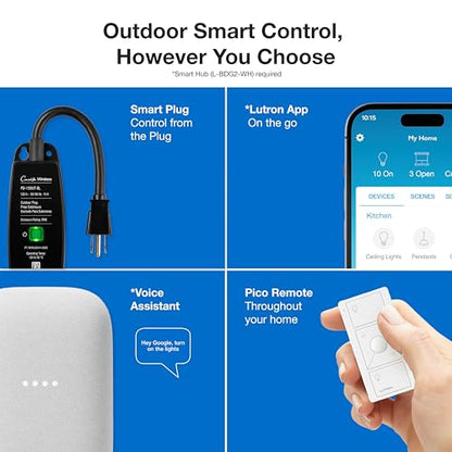 Lutron Outdoor Smart Plug for Caseta Smart Lighting, Summer Patio, Backyard Outdoor Lights & Motors, 15A LED Fixtures & 1/2 HP Motors, PD-15OUT-BL, Black - style: Smart Outdoor Plug