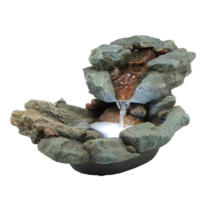 Alpine Corporation 20" Long Indoor/Outdoor River Rock Waterfall Tabletop Fountain with LED Lights - style: River Rock w/ LED's