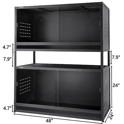 PVC Reptile Enclosure 48"x24"x24" Space Efficient Reptile Terrarium 120 Gallon Large Tank for Bearded Dragon Lizard Snake, Wide Breeding Vivarium Area with Sliding Glass Doors Combination Lock - size: Two 48x24x24''-120 Gallon with Kit