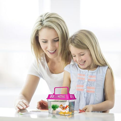NUOBESTY 4pcs Portable Transparent Fish Tanks Mini Plastic Aquarium Box with Handle for Reptile Hamsters Tortoises Small Fish Carrier