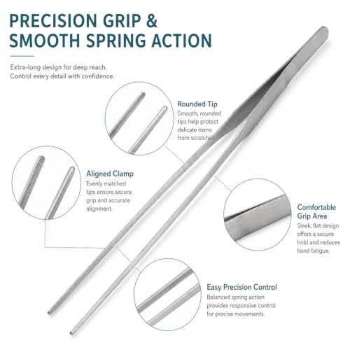 2PCS Reptile Feeding Tongs 10.6 Inch, Straight and Curved Stainless Steel Tweezers for Bearded Dragon, Snake, Gecko, Amphibian Health & Terrarium Maintenance