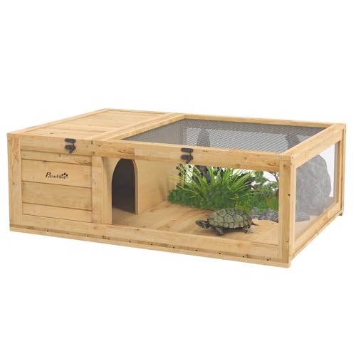 Wooden Turtle Enclosure for Indoor and Outdoor Use - Spacious Reptile Habitat with Viewing Windows and Ventilation for Lizards, Geckos, Tortoises