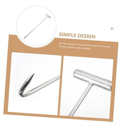 Garneck Roller Shutter Door Hook 50cm Long Manhole Cover Lifter T-Shaped Stainless Steel Hook Easy to Use