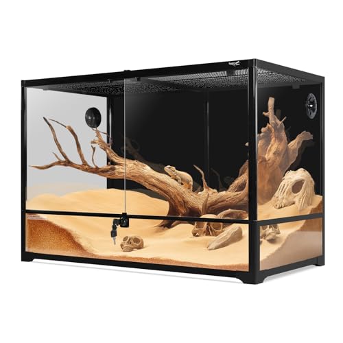 Glass Reptile Terrarium 24" x 18"x 36"Front Opening Chameleon Cage ull View Glass Terrarium Tank with Double Hinge Door for Reptiles Amphibians, Bearded Dragon Gecko Lizard Snake