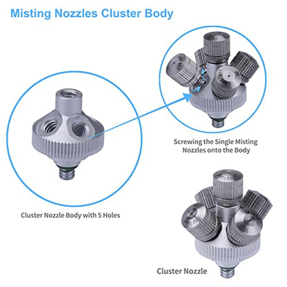 Fogalnd Patio Misting System : Outdoor Misting System 49ft Misting Cooling System with 16pcs 0.024" Orifice Thread Stainless Steel Misting Nozzle for Garden Greenhouse Gazebo - size: 0.024" Orifice/49FT