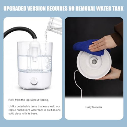 4L Reptile Humidifier Fogger for Reptiles Tank, 1 Gallon Top fill Reptile Mister with Extended Hose, Adjustable Fog Volume, Ideal for Chameleon, Snakes, Tortoises, Amphibians, Terrariums