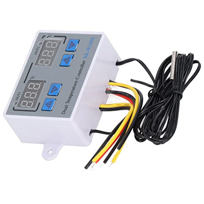 Dual Display Temperature Humidity Controller, Digital Thermostat Dual Temperature Controller 12V Direct Output Heating Cooling Thermostat Switch NTC 10K Sensor for Aquarium Tank Greenhouse