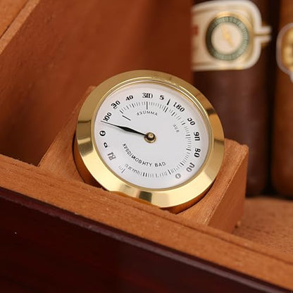Gold Upgraded Hygrometer Humidity Meter Mini 38mm Round Glass Analog Hygrometer Suitable for Humidors Guitar Violin Thermometer for with Probe