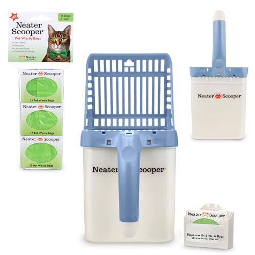 Neater Pet Brands Neater Scooper Standard Cat Litter Scoop, 60 Refill Bags – Mess-Free Cat Litter Scooper with Bag, Spill-Proof Kitty Box Sifter, Bin Doubles as Scoop Holder, For Single-Cat Households - color: Blue, size: Standard - 60 Bags