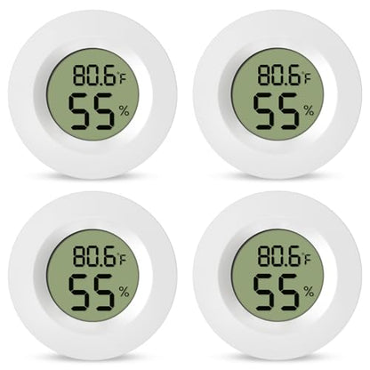 4-Pack Mini Hygrometer Thermometer Digital Humidity Meter Indoor/Outdoor Humidity Monitor with Temperature Sensor for Reptile Terrariums, Jars - Fahrenheit/Celsius White