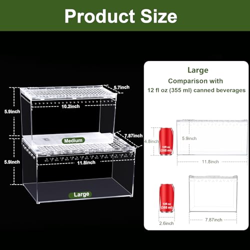 Reptile PC Terrarium 11.8" x 7.87" x 5.9" Full View Enclosure for Reptiles Geckos Tarantulas Spiders Insects with Hide Cave Feeding Bowl (L-Starter Kit) - size: L-Starter Kit