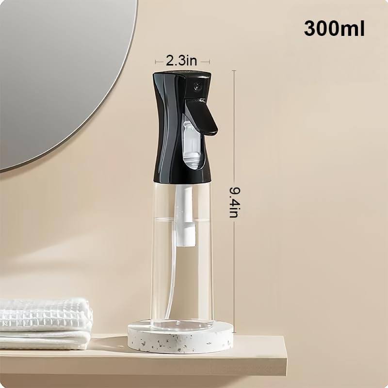 Continuous Spray Bottles (10.1oz/300ml), Ultra-Fine High-Pressure Mist Spray Bottle for Skincare, Plant Care, Pet Grooming, Cleaning - Black