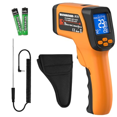 -58°F to 1472°F Infrared Thermometer Gun, 12:1, K-Type Probe | Surface & Internal Temperature Reading，Humidity & Ambient Temperature Display，Ideal for Cooking, BBQ & Home Repairs - color: Yellow/-58°F to 1472°F and -58°F to 572°F