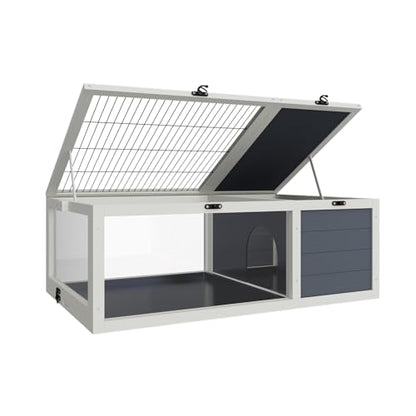 ZSQ 39.5" Wood Tortoise House, Indoor Outdoor Reptile Habitat with 3 Observation Windows & Removable Waterproof Trays, Turtle Habitat Reptile for Small Animals Lizards, Geckos, and Snakes
