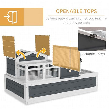 Safe Spacious Durable Secure Premium Robust Wooden 3-Room 2 Stories Tortoise Habitat with Balcony 44x25.5x23 Overall Dimensions Gray