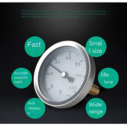 Analog Thermometer 63mm Dial Horizontal ，Horizontal Aluminum Temperature Indicator 0-120°C