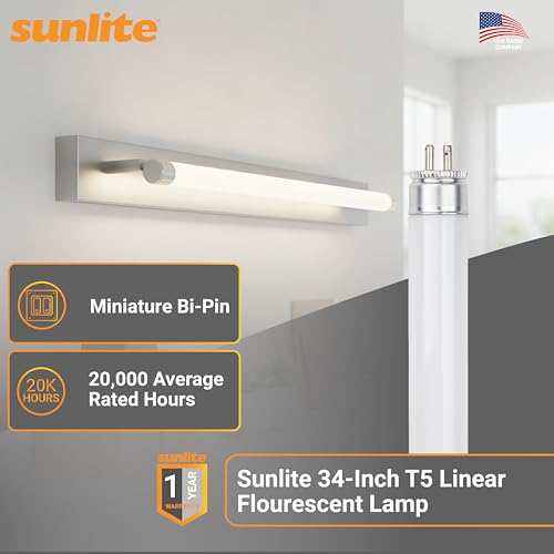 Sunlite 30425 F39T5/841/HO 34-Inch T5 Linear Fluorescent Lamp, 39 Watts, 3100 Lumens, 4100K Cool White, Miniature G5 Bi-Pin Base, ROHS Compliant, High Performance Straight Tube, 40 Pack - color: 4100k, style: 39 watts (34-Inch)