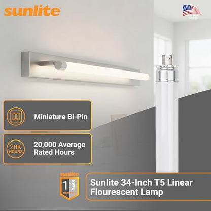 Sunlite 30425 F39T5/841/HO 34-Inch T5 Linear Fluorescent Lamp, 39 Watts, 3100 Lumens, 4100K Cool White, Miniature G5 Bi-Pin Base, ROHS Compliant, High Performance Straight Tube, 40 Pack - color: 4100k, style: 39 watts (34-Inch)