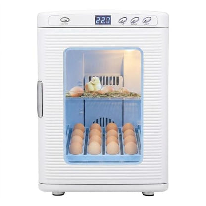 25L Portable Reptile Egg Incubator, Digital Temperature Control, Dual 12V/110V Power, White with Handle & View Window, for Reptiles, Birds & Small Animals