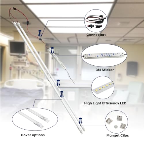 2Pack 4FT LED Retrofit Kits, 24W Magnetic retrofit kit, 5000K Daylight White, Super Bright 3600LM, No Dimmable, Recessed Fluorescent Replacement Light, Easy Install, Milky Cover - color: 4ft 2pack 5000k Milky