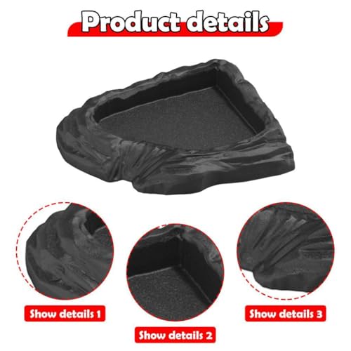 Reptile Water Dish Corner Reptile Feeding Dish Water Bowl Multipurpose Terrarium Bowl for Turtle Chameleon Semi Aquatic Snake, Black