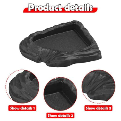 Reptile Water Dish Corner Reptile Feeding Dish Water Bowl Multipurpose Terrarium Bowl for Turtle Chameleon Semi Aquatic Snake, Black