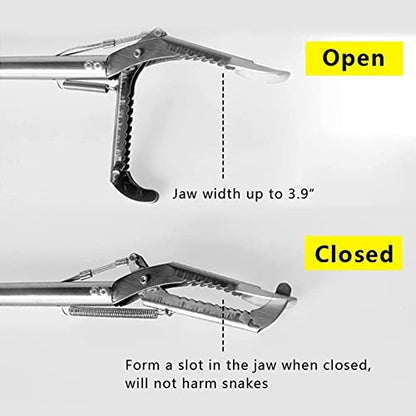 Handling Snake Hooks Heavy Duty Snake Tongs Reptile Grabber Stainless Steel Catcher Wide Jaw with Auto Lock Blunt Teeth Collapsible Design