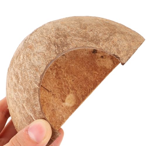 Veemoon Coconut Shell Reptile Hideout Natural Aquarium Shelter Small Lizard Turtle Hermit Crab Habitat Decor 4.72X4.72X2.55In