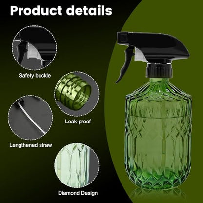 Plant Mister Fine Mist Water Spray Bottle for Plants - 0.43L/15.17oz Handheld Glass Spray Bottles with Adjustable Nozzle - for Indoor Flower, Plant, Gardening, Cleaning (Light Green)