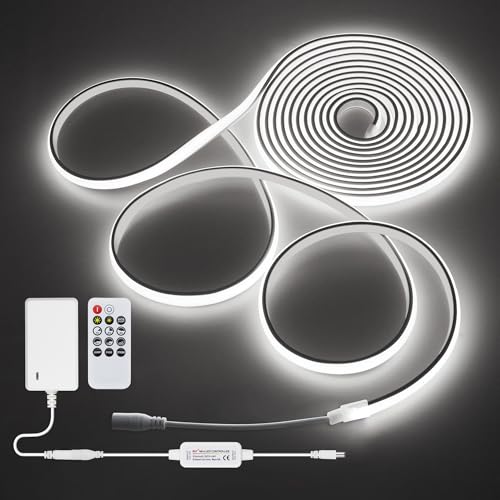 Daylight White LED Strip Lights 16.4FT 24V Waterproof COB LED Strip Kit with Remote Dimmable Flexible LED Tape Light 6000K Uniform Glow 320LEDs/M for Indoor Decor (Adapter are Included) - color: Cold White, size: 5M