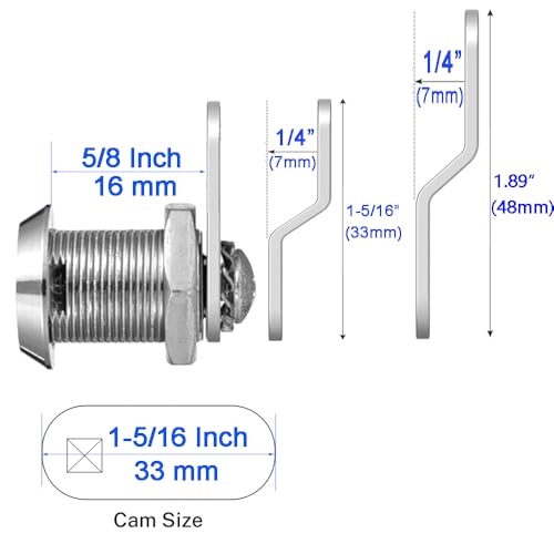 WOOCH Cabinet Cam Lock, 5/8 Inch Keyed Alike Cam Locks Secure File Drawer Door Mailbox Tool Box Dresser RV Cylinder Replacement Lock Hardware, Fits on 1/2" Max Panel Thickness (2 Pack) Chrome Finish - size: 5/8 Inch Offset