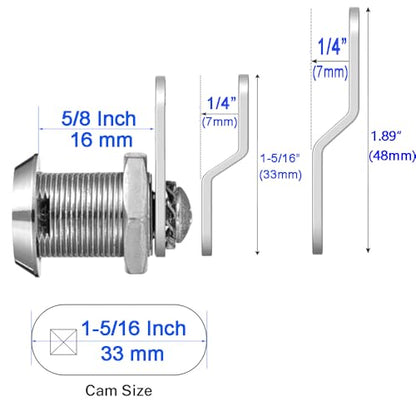 WOOCH Cabinet Cam Lock, 5/8 Inch Keyed Alike Cam Locks Secure File Drawer Door Mailbox Tool Box Dresser RV Cylinder Replacement Lock Hardware, Fits on 1/2" Max Panel Thickness (2 Pack) Chrome Finish - size: 5/8 Inch Offset