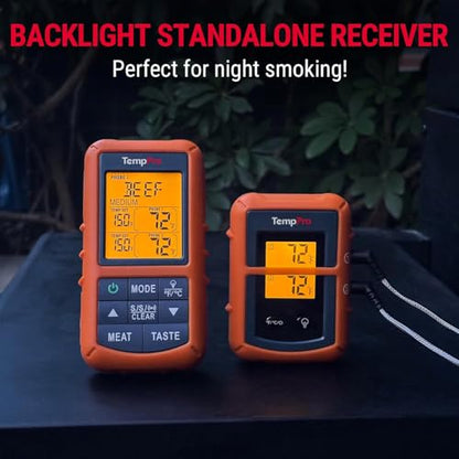 TempPro TP20 500FT Wireless Meat Thermometer with Dual Meat Probe, Digital Cooking Food Meat Thermometer Wireless for Smoker BBQ Grill Thermometer Beef Steak Turkey Thermometer (Previously ThermoPro) - color: Orange