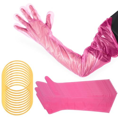 50 Pcs Disposable Dressing Gutting Gloves 35 Inch Shoulder Length Field Dressing Gloves Veterinary Insemination Glove - color: Pink