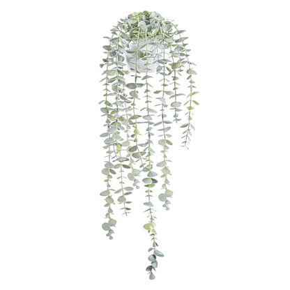 Decorative Hanging Plants for Shelf, Faux Ivy Eucalyptus Vine, Fake Greenery in White Bigger Pot (Light Green, 1PCS) - size: Small