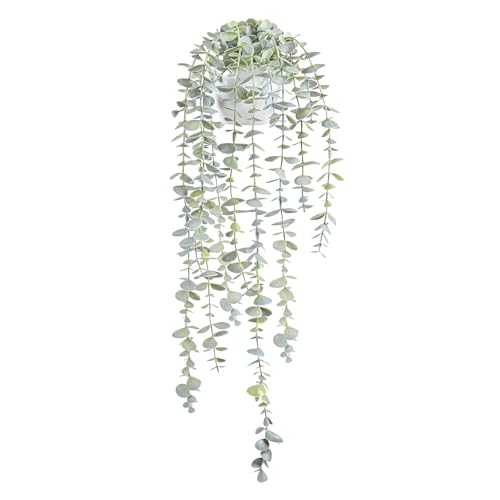 Decorative Hanging Plants for Shelf, Faux Ivy Eucalyptus Vine, Fake Greenery in White Bigger Pot (Light Green, 1PCS) - size: Small