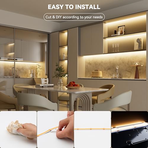 PAUTIX COB LED Strip Light IP65 Waterproof 32.8ft/10m 5040LEDs Warm White 3000K,High Lumen Flexible CRI90+ LED Tape Super Bright DC24V,for Cabinet Home DIY Lighting Projects(Power Supply Not Included) - size: 3000K/32.8ft-IP65 Waterproof
