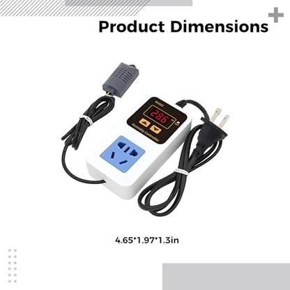 Humidity Controller with 0.1 %RH Accuracy, Smart Humidistat Plug-in for Dehumidifier and Humidifier, 10 A 1500 W Capacity, Humidity Calibration, 4.6 x 2.0 x 1.3 in, US Plug