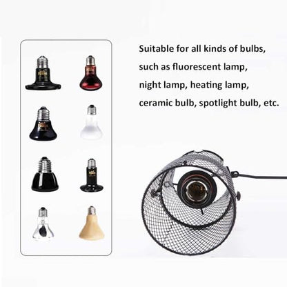 Reptile Heat Lamp Holder with Anti-hot Bracket, Pet Heat Lamp Lampshade Holder Heating Light Bulbs Holder Heating Lamp Shade with Switch for Pet Amphibian Snake Lizard Turtle Birds Chick，US Plug