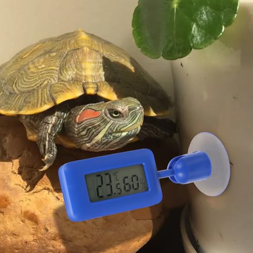 KALLORY Reptile Temperature and Humidity Meter with 360° Rotary Suction Cup, Digital Temperature and Humidity Monitor for Terrariums, Night Light Display, Blue for Bearded Dragon