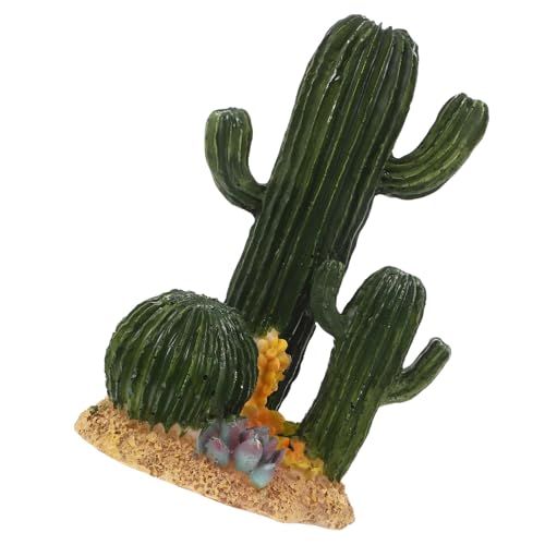 SHINEOFI Artificial Cactus Reptile Terrarium Decor with Succulent Plants, Plastic Desert Landscape for Turtle and Lizard Habitat, Fish Tank Hideout Ornament for Reptile Enclosure