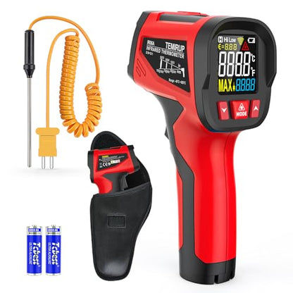 Infrared Thermometer Gun - TEMIRUP Non-Contact Digital Laser Temperature Gun with Color LCD Display for Cooking, Griddle, Engine, HVAC, IR Temp Gun with Adjustable Emissivity,-40℉~1202℉(-40℃~650℃) - color: Red -40℉~1202℉(-40℃~650℃)