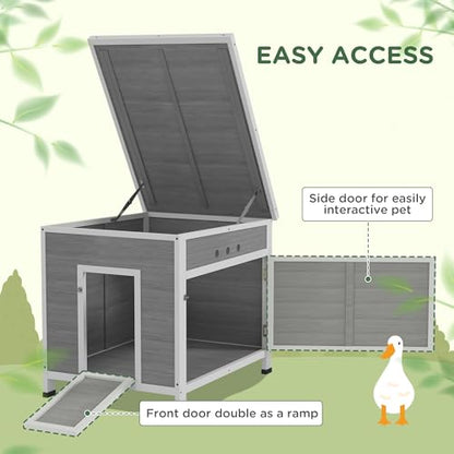 PawHut Duck Coop, Wooden Chicken House Rabbit Hutch with Openable Roof, Removable Floor, Double Doors, Ramp, Duck House for 2-4 Chickens, Geese, 25" x 32" x 30" - size: 24.8"L x 32.3"W x 29.9"H