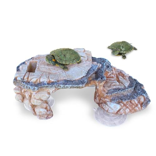 Turtle Basking Platform with 3 Suction Cups - Large Turtle Basking Platform - Turtle Platform for Aquarium - Rocks for Turtle Tank - Reptile Climbing Decor - Reptile Basking Platform