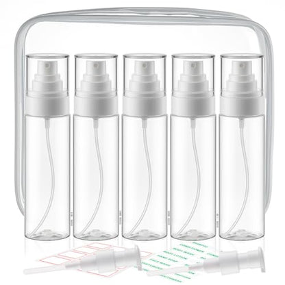 Cosywell 5 Pack Fine Mist Spray Bottles 3.5oz/105ml Leak Proof Misting Spray Bottle Refillable Plastic Hair Spray Bottle for Perfume Skincare Toners Water Cosmetics (Clear) - color: C-Transparent