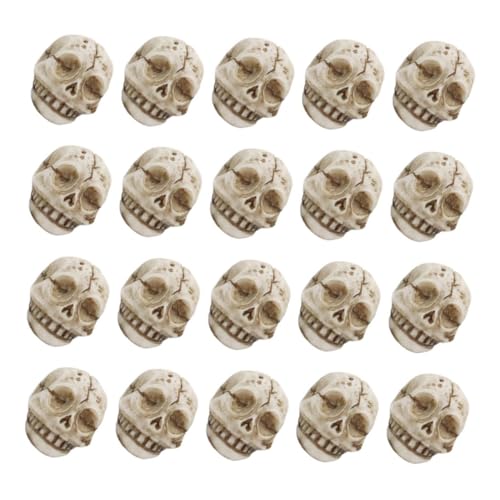 Ciieeo 20pcs Resin Skull Figurines for Garden and Fish Aquarium Decor, Outdoor Halloween Lawn Decorations, Miniature Skull Heads for Terrarium and Planter Accessories
