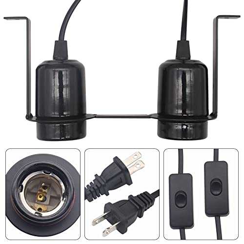Dual Reptile Light Fixture Heat Lamps 2 in 1 E27 Base UVB Reptile Light Fixture Dome Heat Lighting Lamp Combo kit ffor reptiles, Bearded Dragon, lguana, Snake, Turtle Tank (Two lamp heads)