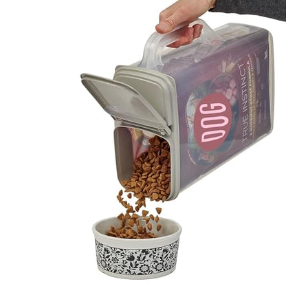 Buddeez Pet Food Storage Container - 8 Quart Capacity Dog / Cat Food & Bird Seed Container with Durable EZ Grip Handle, Flip Gray Lid (includes 1 Cup Clear Scoop) - size: 8 Pounds