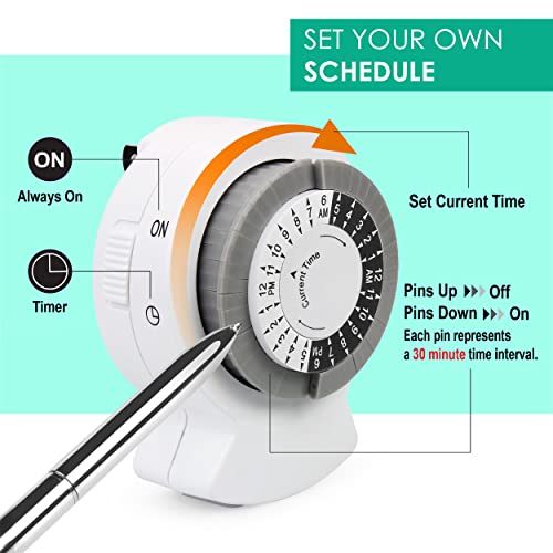 Clear Power 2-Pack Indoor Timer, 1 Polarized Outlet, 24 Hour Plug-in Mechanical Timer, Daily Cycle, Ideal for Lamps, Holiday Decor, Grow Lights, Aquarium, White, DCIT-00012P-DC - style: Mechanical Timer - Polarized Outlet