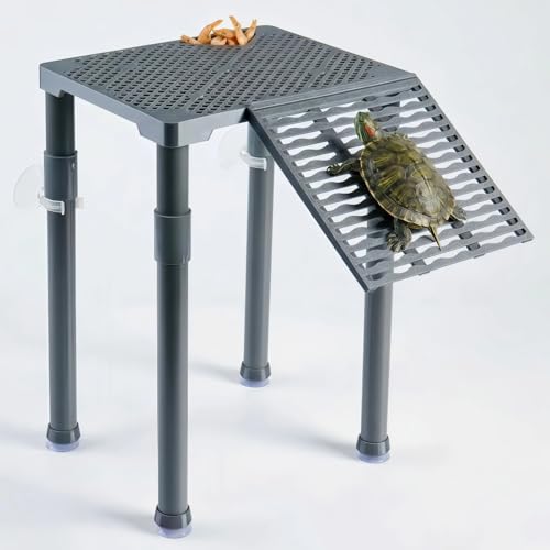 SolidForm Turtle Basking Platform with Ramp, Built-in Food Tray, Zero Zip-Tied, Non-Slip Ramp, 2 Adjustable Height Turtles Dock, for 25–75 Gallon Aquariums(11-in Width) Turtle Tank Accessories - size: Medium（10×7.8inches）